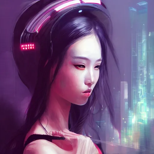 Prompt: portrait of a beautiful women by pu hua, cyberpunk art, pixiv contest winner. futuristic. detailed painting