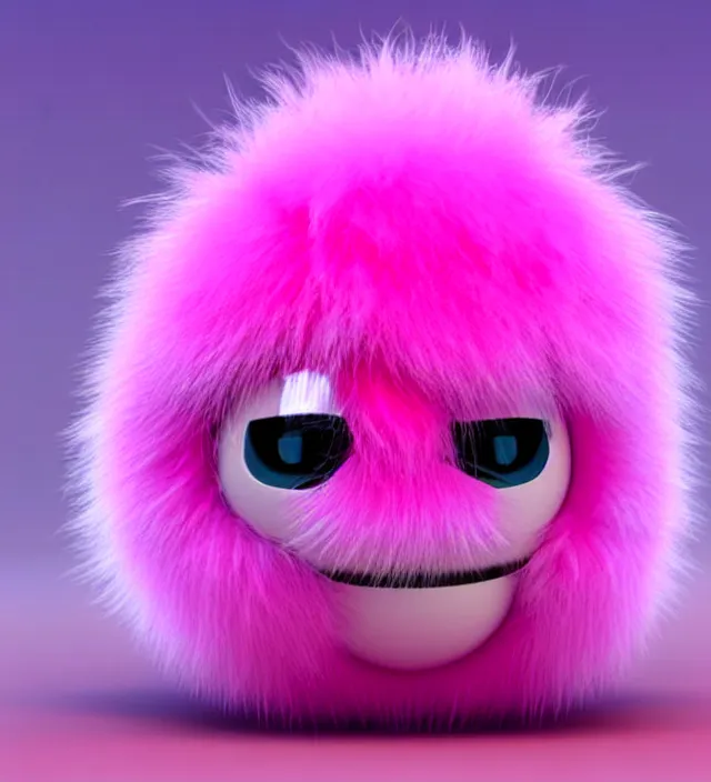 Image similar to high quality 3 d render hyperrealistic very cute small pink little spherical creature, plush mascot, short spiky dense fluffy smooth hair, photo from the side, pink fluffy fur, 1 5 0 mm, beautiful natural soft light, rim light, smooth background, artstation, ultra detailed, elegant, ultra detailed, metallic armor, octane render