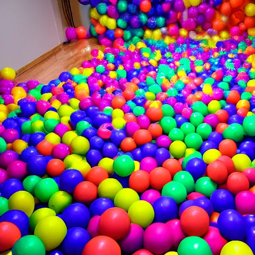 Image similar to photo of endless liminal space whe floor is made of ballpit