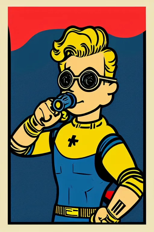 Image similar to fallout 7 6 retro futurist illustration art by butcher billy, sticker, colorful, illustration, highly detailed, simple, smooth and clean vector curves, no jagged lines, vector art, smooth andy warhol style