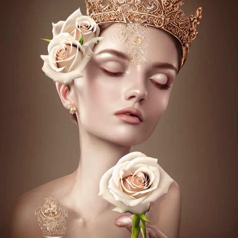 Image similar to wonderful princess with a clear skin ornate of cream liquid semi transparent roses, 8 k gorgeous delicate cream detailed, accent white lighting, dramatic light, octane render