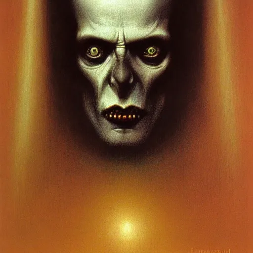 Image similar to inquisitor of Mephistopheles portrait by gerald brom and Zdzisław Beksiński, darkwave