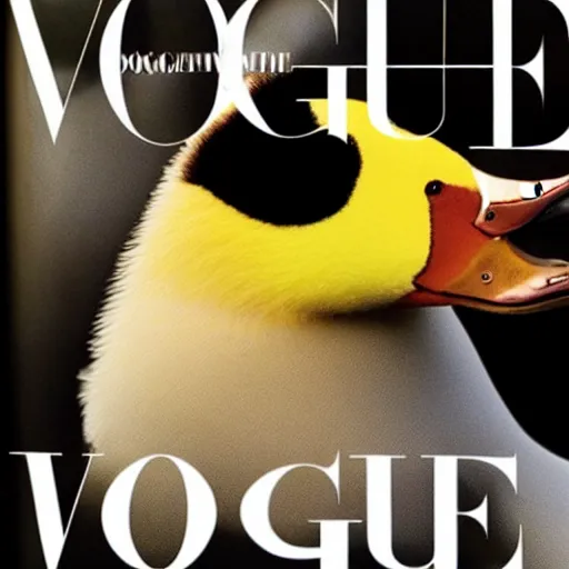 Image similar to a magnificent duck on the cover of vogue magazine