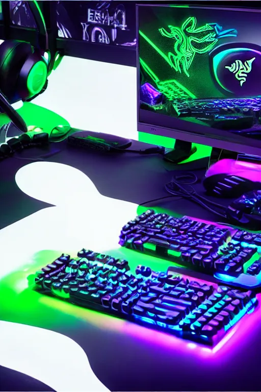 Prompt: razer gaming vodka, rgb lights, promotional photo