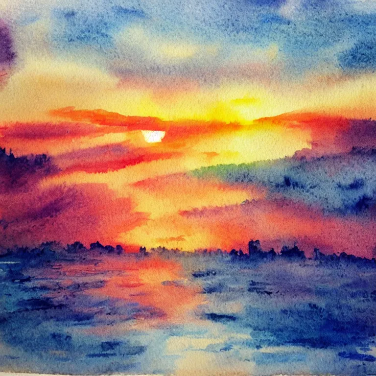 Image similar to watercolor of the most beautiful sunset ever seen