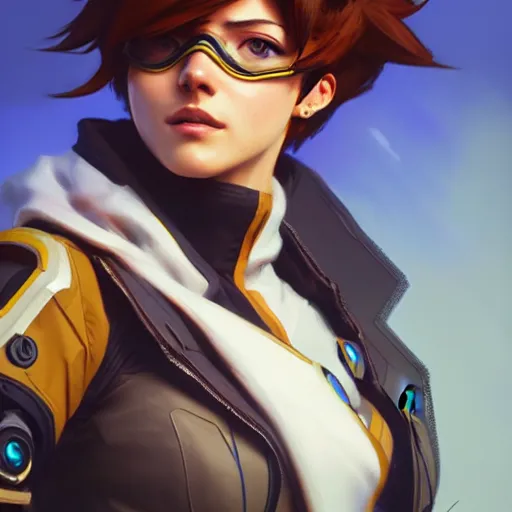 Prompt: tracer from overwatch, highly detailed, digital painting, artstation, concept art, sharp focus, illustration, art by greg rutkowski and alphonse mucha