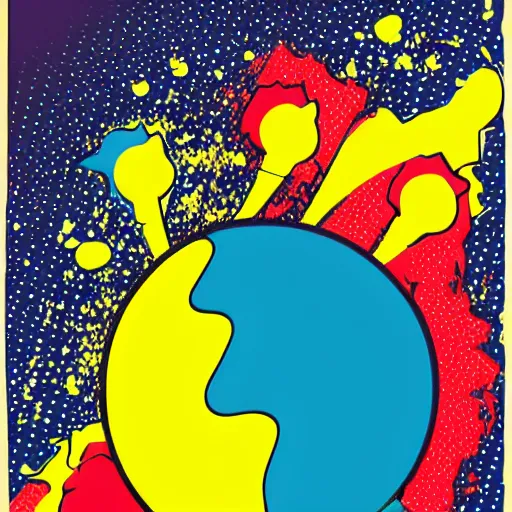 Image similar to pop art style of a riot dancing on the moon