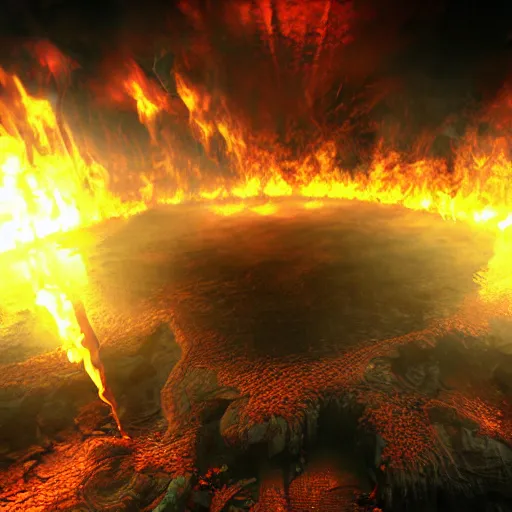 Image similar to hell is made out of fiery ice, cyperpunk, high detail, lens flares