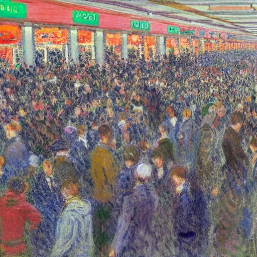 Prompt: the crowds at the black friday sales at walmart, intricate, highly detailed, sharp focus, art by claude monet