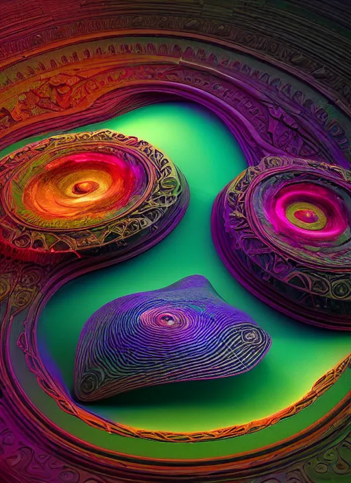 Prompt: a highly detailed vfx landscape of recursive speakers forming a 3 d head. 🔊 head. colorful amplitude and frequency wave visualisation. iridescent metamorphic synaesthesia. ornate, hyperrealistic, octane render, chiaroscuro, inspired by greg rutkowski, android jones, beeple, shaun tan, frostbite 3 rendered