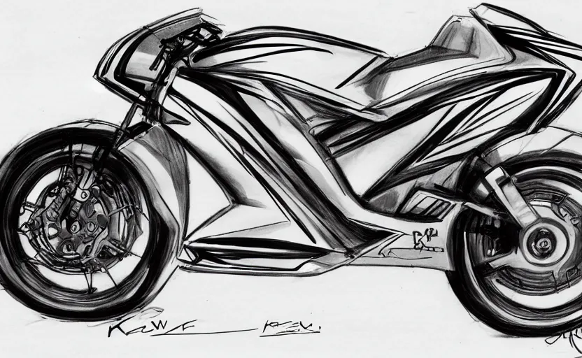 Image similar to 1 9 9 0 s kawasaki sport motorcycle concept, sketch, art,