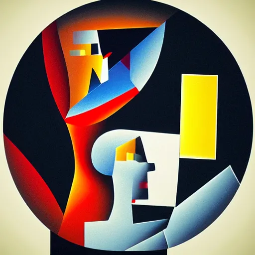 Prompt: man looks backward while woman looks forward, 3d render ,abstract art in the style of cubism and georges braque,