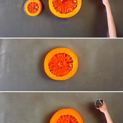 Image similar to making of an edible giraffe from an orange in 4 steps, each step is a progression from the last, starting from a whole orange, the beautiful'how to make food art step by step collection ', dslr