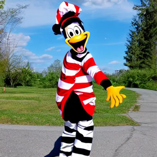 Image similar to goofy in a where's waldo costume