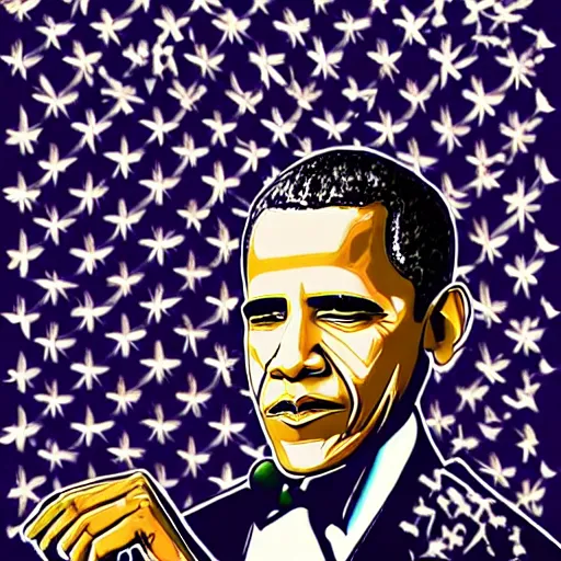 Prompt: obama on dmt, dmt artwork, obama in a sweet suit, presidential art