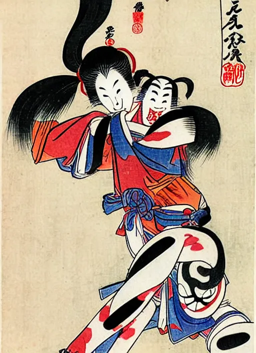 Prompt: harley quinn as a yokai illustrated by kawanabe kyosai and toriyama sekien
