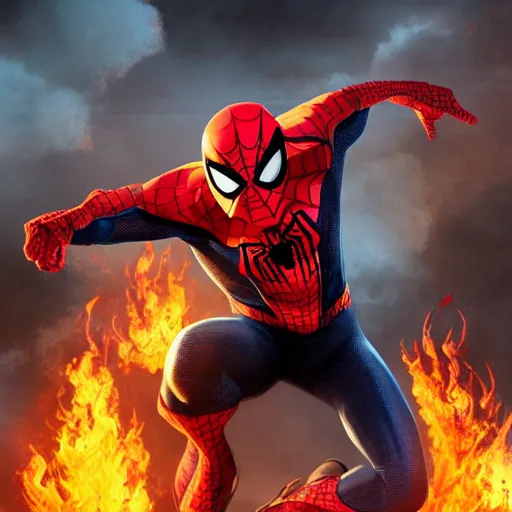 Prompt: spider - man as ghost rider, flaming skull, cgi style