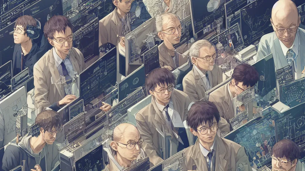 Prompt: highly detailed illustration of a cryptocurrency researcher by makoto shinkai, by moebius, by oliver vernon, by joseph moncada, by damon soule, by manabu ikeda, by kyle hotz, by dan mumford, by otomo, 4 k resolution