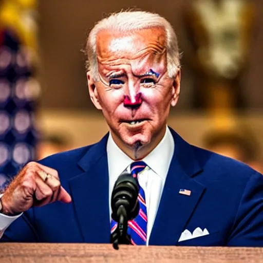 Image similar to Joe Biden with colorful clown makeup all over his face