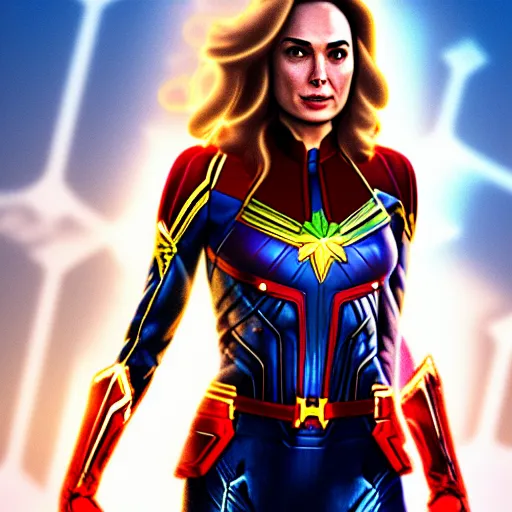 Prompt: Digital painting of Gal Gadot as Captain Marvel, from Captain Marvel (2019)