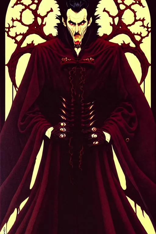 Image similar to portrait of dracula, symmetrical, by yoichi hatakenaka, masamune shirow, josan gonzales and dan mumford, ayami kojima, takato yamamoto, barclay shaw, karol bak, yukito kishiro