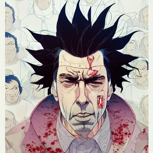 Prompt: 3 0 0 0 rick sanchez portrait soft light by james jean and katsuhiro otomo and erik jones, inspired by akira anime, smooth face feature, intricate high detail, sharp high detail, manga and anime