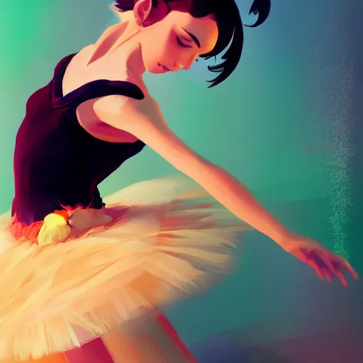 Prompt: portrait of a beautiful girl with dark hair dressed as a ballerina, standing on a ball, rich vivid colors, ambient lighting, dynamic lighting, 4 k, hq, official media, anime key visual, makoto shinkai, ilya kuvshinov, lois van baarle, rossdraws, detailed, trending on artstation