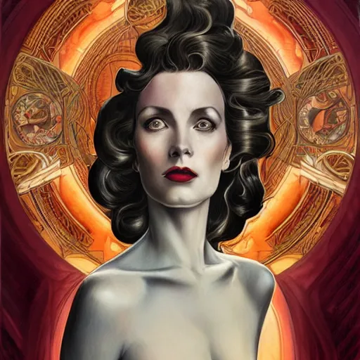 Image similar to an art nouveau, ( streamline moderne ), multi - racial portrait in the style of anna dittmann and donato giancola and chanthara. very large, clear, expressive, and intelligent eyes. centered, ultrasharp focus, dramatic lighting, photorealistic digital matte painting, intricate symmetrical ultra detailed background.