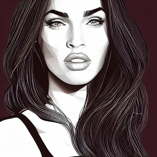 Prompt: megan fox portrait by arunas kacinskas, geometrical shapes and lines, sketch, pencils, graphic design, minimalistic, procreate, digital illustration, doodle, applepencil