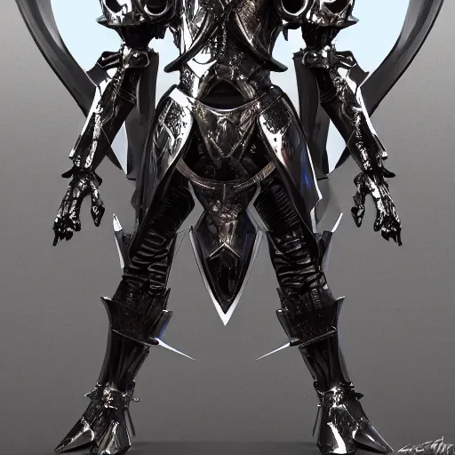 Image similar to full body digital painting of a futuristic dark king seraphim knight, in a pearl armor magicpunk chrome body sculpted intricate armor. big medium small details, reflect 8 k uhd, unreal engine, octane render in the artstyle of finnian macmanus, john park and greg rutkowski