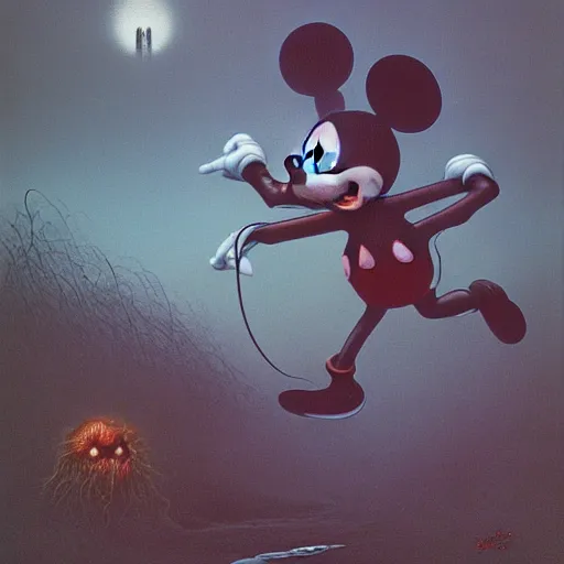 Prompt: Mickey mouse as monster by zdzisław beksiński