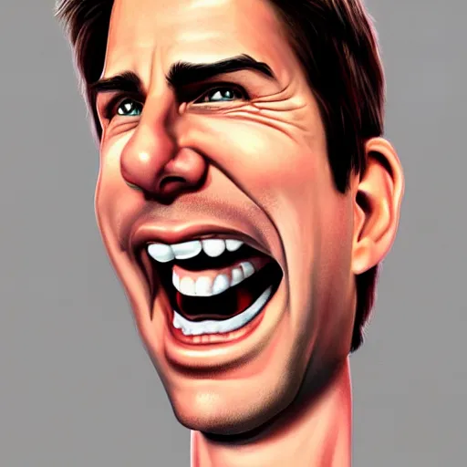 Image similar to caricature of tom cruise smiling, exaggerated features, highly detailed, drawing by mahesh nambiar, sebastian kruger, archille superbi, carola rubio, artstation