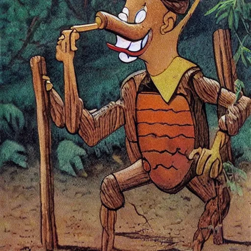 Prompt: Pinocchio being eaten by termites