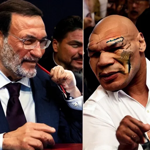 Image similar to spanish mariano rajoy with a k. o. against mike tyson