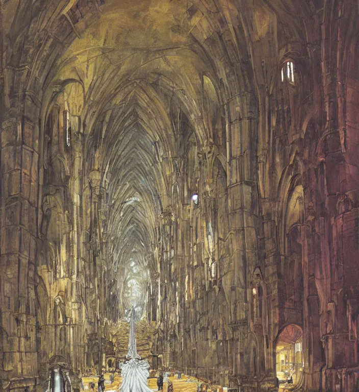 Prompt: underground cathedral, oil painting by katsuhiro otomo