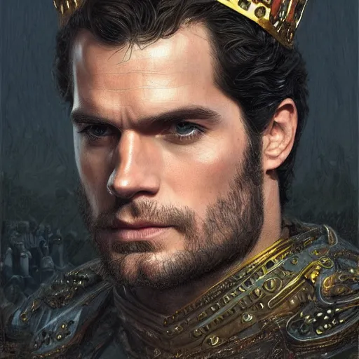 Image similar to henry cavill wearing a kings crown as a realistic fantasy d & d character, closeup portrait art by donato giancola and greg rutkowski, realistic face, digital art, trending on artstation