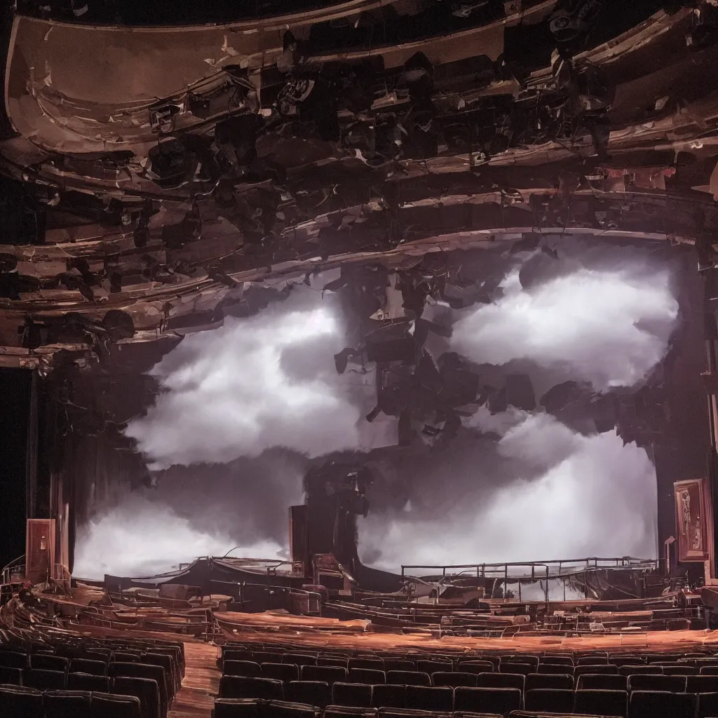 Image similar to a photograph of a tornado on a theater stage