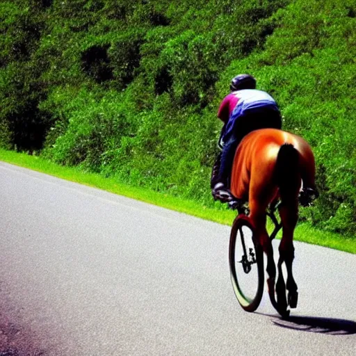 Image similar to horse bicycle!!!, cycling!!, anthropomorphic!!!!!, mountains, humanlike, award winning photo,