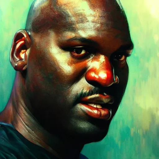 Image similar to shaquille o'neal, hyperrealistic portrait, bladerunner street, art of elysium by jeremy mann and alphonse mucha, fantasy art, photo realistic, dynamic lighting, artstation, poster, volumetric lighting, very detailed face, 4 k, award winning