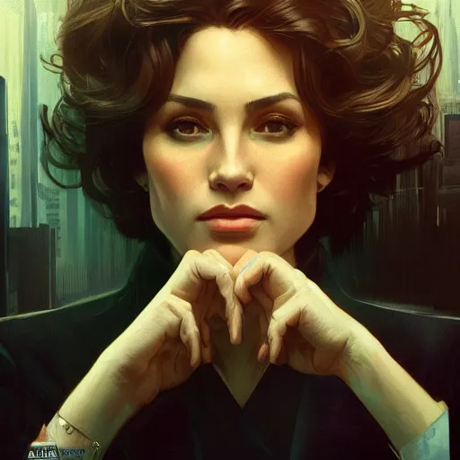 Image similar to portrait of a detective in 80\'s, elegant, intricate, headshot, highly detailed, digital painting, artstation, concept art, sharp focus, illustration, art by artgerm and greg rutkowski and alphonse mucha