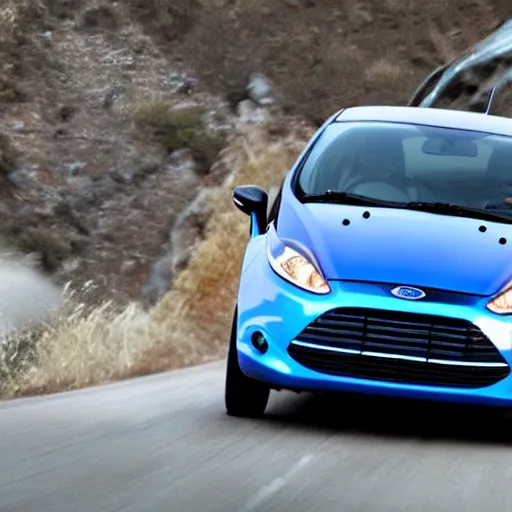 Prompt: a blue 2013 ford fiesta in the movie Cars