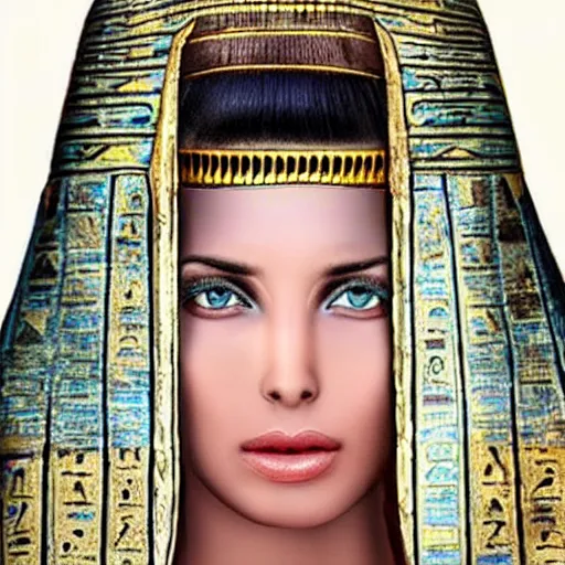 Prompt: real Cleopatra in ancient egypt, perfect, hyperrealistic and ultra detailed face , wild blue eyes and brown, short and straight hair