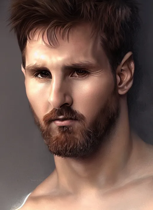 Prompt: portrait lionel messi male beautiful angel, full length shot, shining, 8 k highly detailed, sharp focus, illustration, art by artgerm, mucha, bouguereau