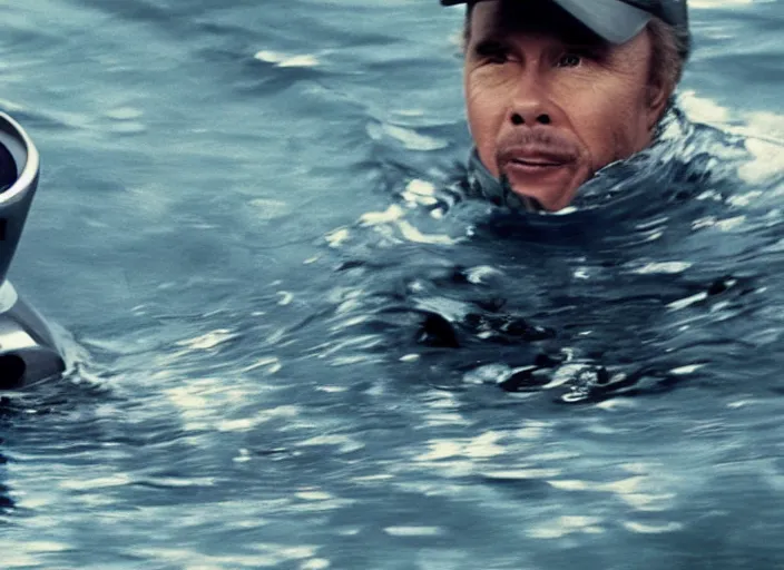 Image similar to film still of Clint Howard in water with robot as Cooper in Interstellar, 4k