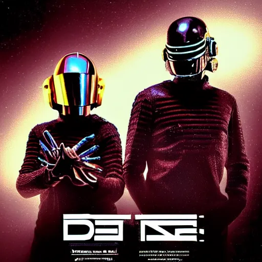 Image similar to Horror movie poster, Featuring both members of Daft punk, Text reads “Dead Space, highly detailed, hyperrealistic, octane, :: Horror movie poster, Featuring two figures wearing the scifi gear from “Dead Space”, Text reads “Dead Space, highly detailed, hyperrealistic, octane