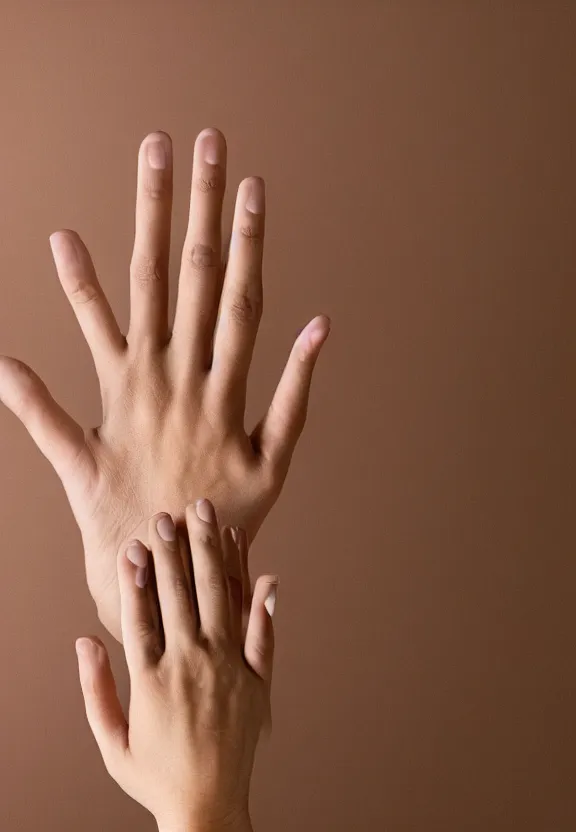 Image similar to photorealistic woman's hand with palm up, palm pattern visible, five fingers, pov photo, instagram photo, studio photo, 9 0 mm, f / 1. 4