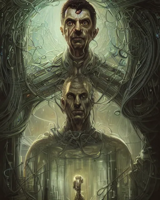 Image similar to lovecraft biopunk portrait of rowan sebastian atkinson by tomasz alen kopera and peter mohrbacher