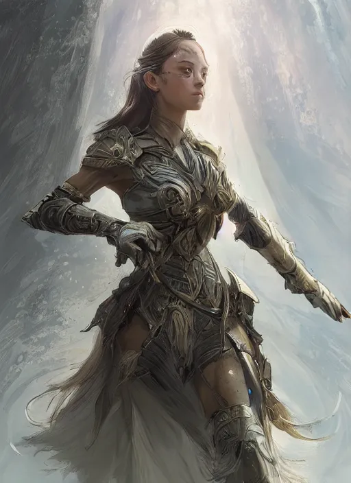 Image similar to a professional portrait of a beautiful young female, clothed in ethereal battle armor, olive skin, long dark hair, beautiful bone structure, symmetrical facial features, intricate, elegant, digital painting, concept art, smooth, sharp focus, finely detailed, illustration, from Valerian and the City of a Thousand Planets, in the style of Ruan Jia and Mandy Jurgens and Artgerm and Greg Rutkowski and William-Adolphe Bouguerea