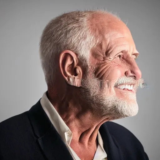 Prompt: Hide the pain harold, awkward smile, sharp jaw, masculine, handsome, stock photo, neutral colors, photograph