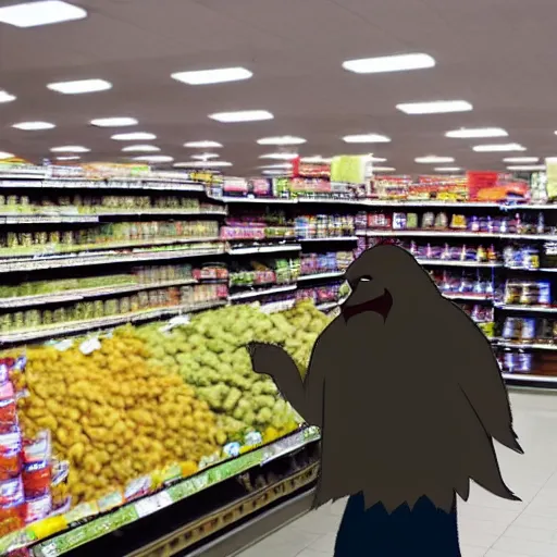 Image similar to bigfoot shopping on a supermarket